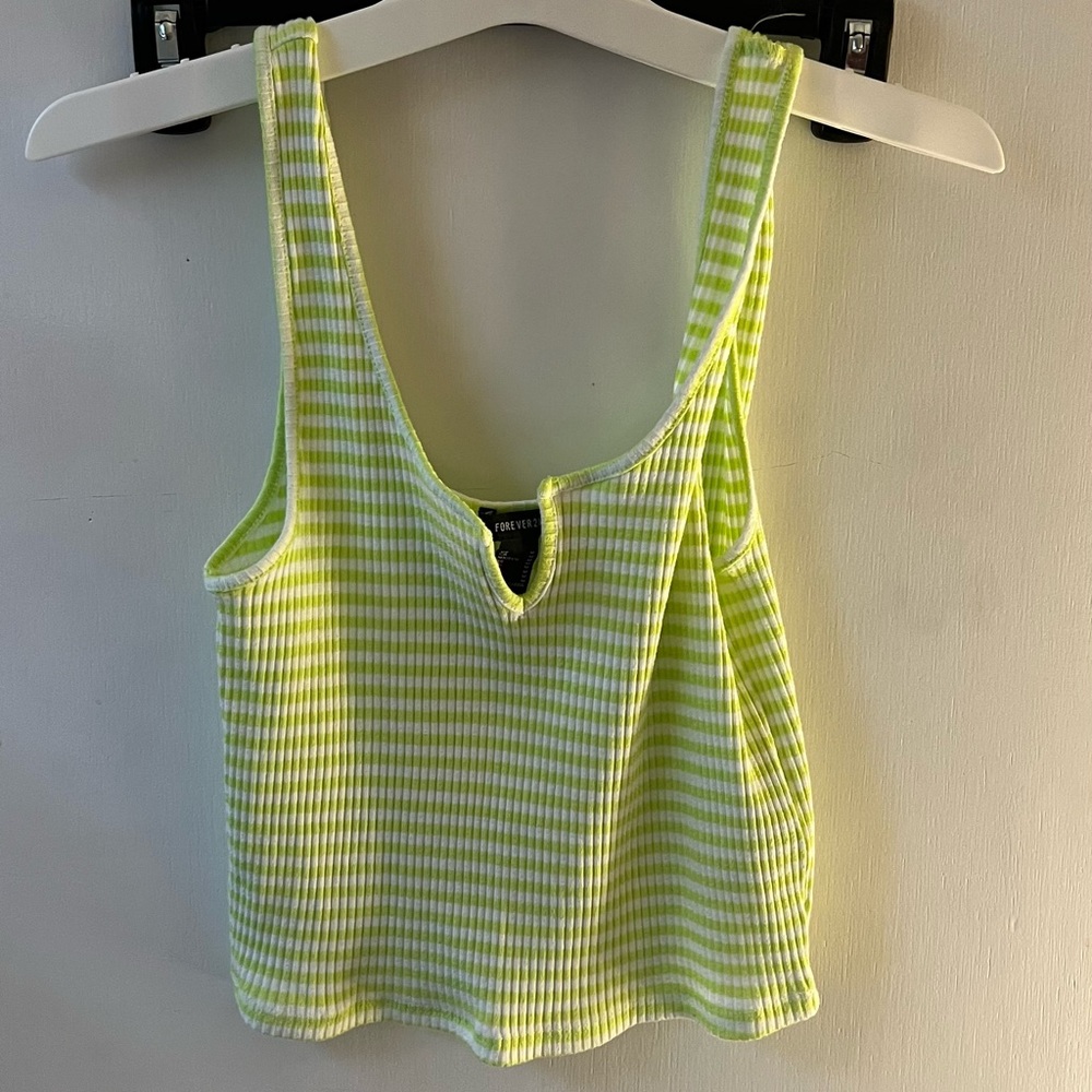 Green and white striped tank top crop